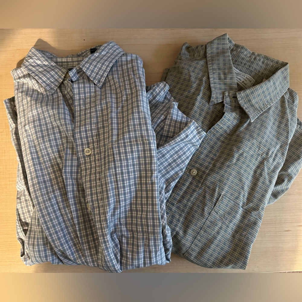 American Eagle Outfitters Blue and Green Checkered Shirts lot of 2